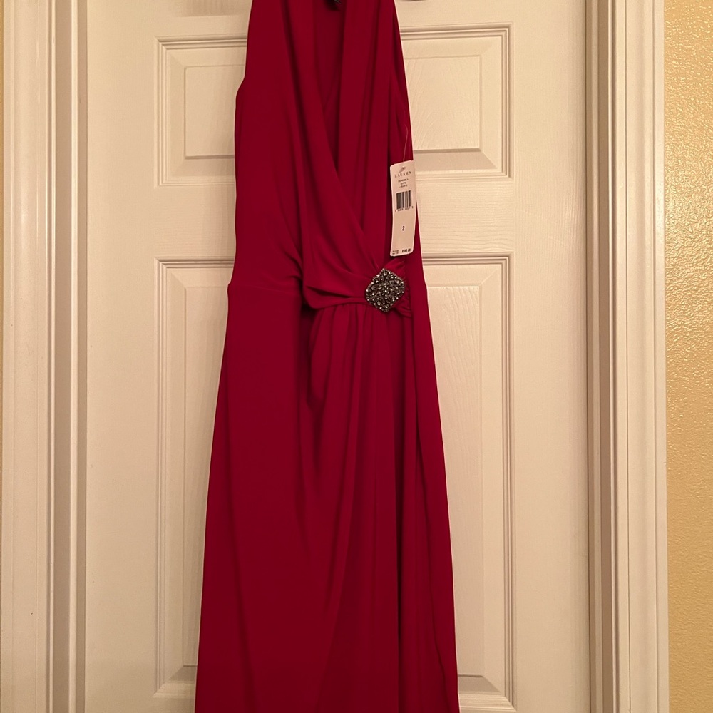 Lauren Ralph Lauren Red Sleeveless V-Neck Halter Designed Women's‎ Dress Size 2